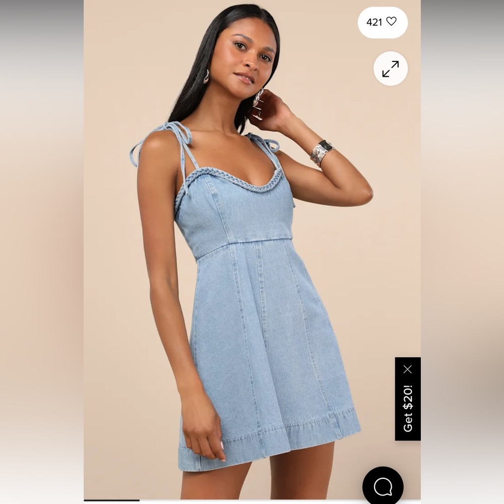 Kamda Light Blue Denim Tie Strap Dress